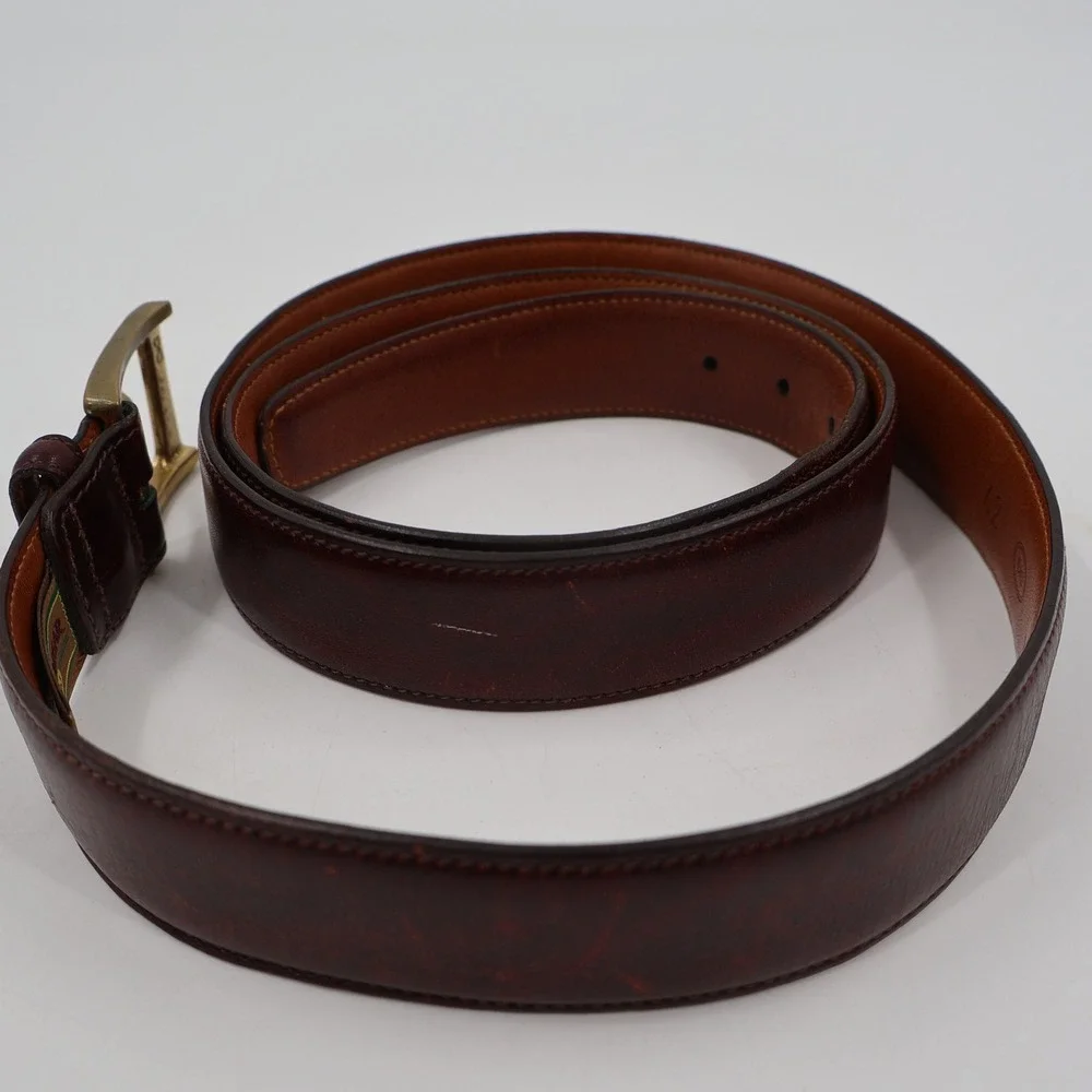 Trafalgar Cortina Belt Mens 42 Burgundy Handmade Leather Brass Buckle USA